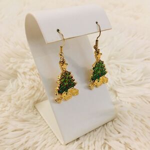 🎄Vintage Christmas Tree Green & Gold Earrings 🎄